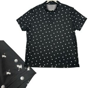 Birdie Bound Polo Shirt Mens 2XL Black Stretch Performance AOP Bird w/ Golf Club